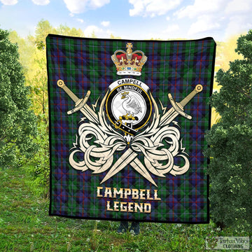 Campbell of Cawdor Tartan Quilt with Clan Crest and the Golden Sword of Courageous Legacy