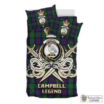 Campbell of Cawdor Tartan Bedding Set with Clan Crest and the Golden Sword of Courageous Legacy