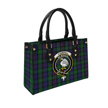 Campbell of Cawdor Tartan Leather Bag with Family Crest