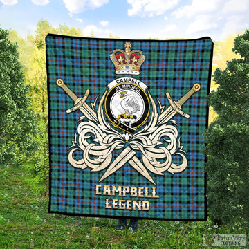 Campbell of Cawdor Ancient Tartan Quilt with Clan Crest and the Golden Sword of Courageous Legacy