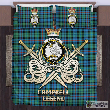 Campbell of Cawdor Ancient Tartan Bedding Set with Clan Crest and the Golden Sword of Courageous Legacy
