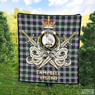 Campbell of Cawdor Dress Tartan Quilt with Clan Crest and the Golden Sword of Courageous Legacy