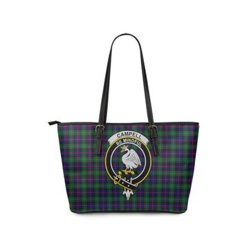 Campbell of Cawdor Modern Tartan Leather Tote Bag with Family Crest