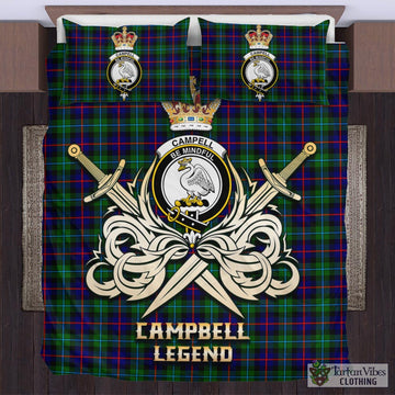 Campbell of Cawdor Modern Tartan Bedding Set with Clan Crest and the Golden Sword of Courageous Legacy
