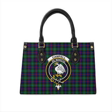 Campbell of Cawdor Modern Tartan Leather Bag with Family Crest
