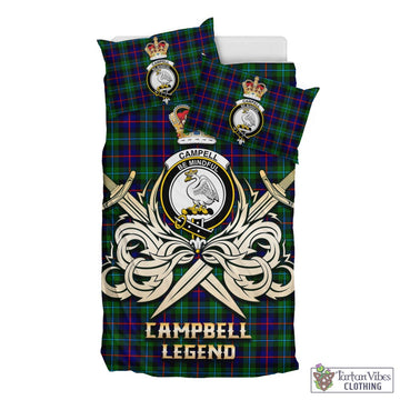 Campbell of Cawdor Modern Tartan Bedding Set with Clan Crest and the Golden Sword of Courageous Legacy