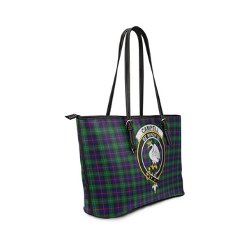 Campbell of Cawdor Modern Tartan Leather Tote Bag with Family Crest