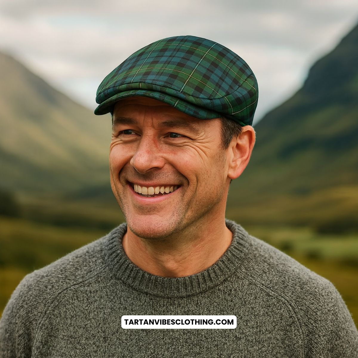 Campbell of Loudoun Tartan Jeff Cap, Tartan Flat Cap