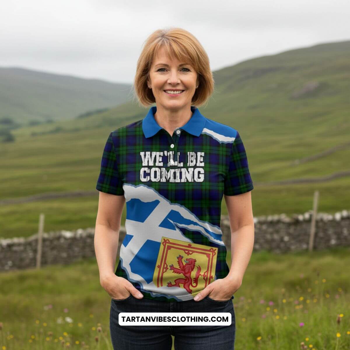 Campbell Scotland Football Tartan Women Polo Shirt We'll Be Coming