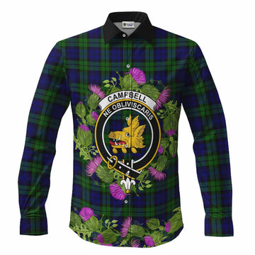 Campbell Scotland Tartan Crest Thistle Heritage Long Sleeve Button Shirts