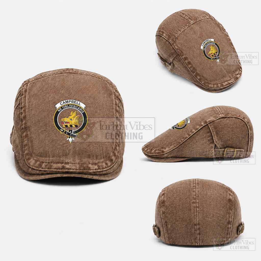 Campbell Scottish Clan Crest Washed Flat Cap - Unisex Jeff Cap One Size (Adjustable) Coffee - Tartan Vibes Clothing