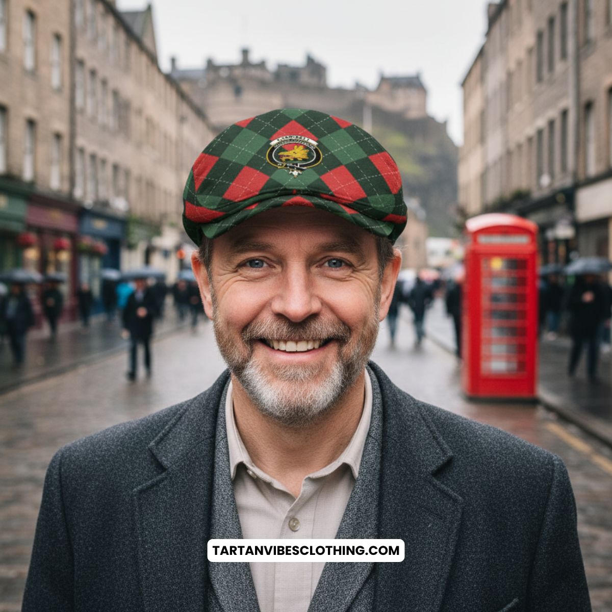 Campbell Scottish Family Crest Flat Cap, Jeff Cap Argyle Plaid Christmas Style