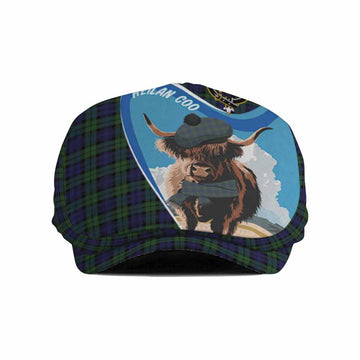 Campbell Scottish Heilan Coo Tartan Crest Flat Cap, Jeff Cap