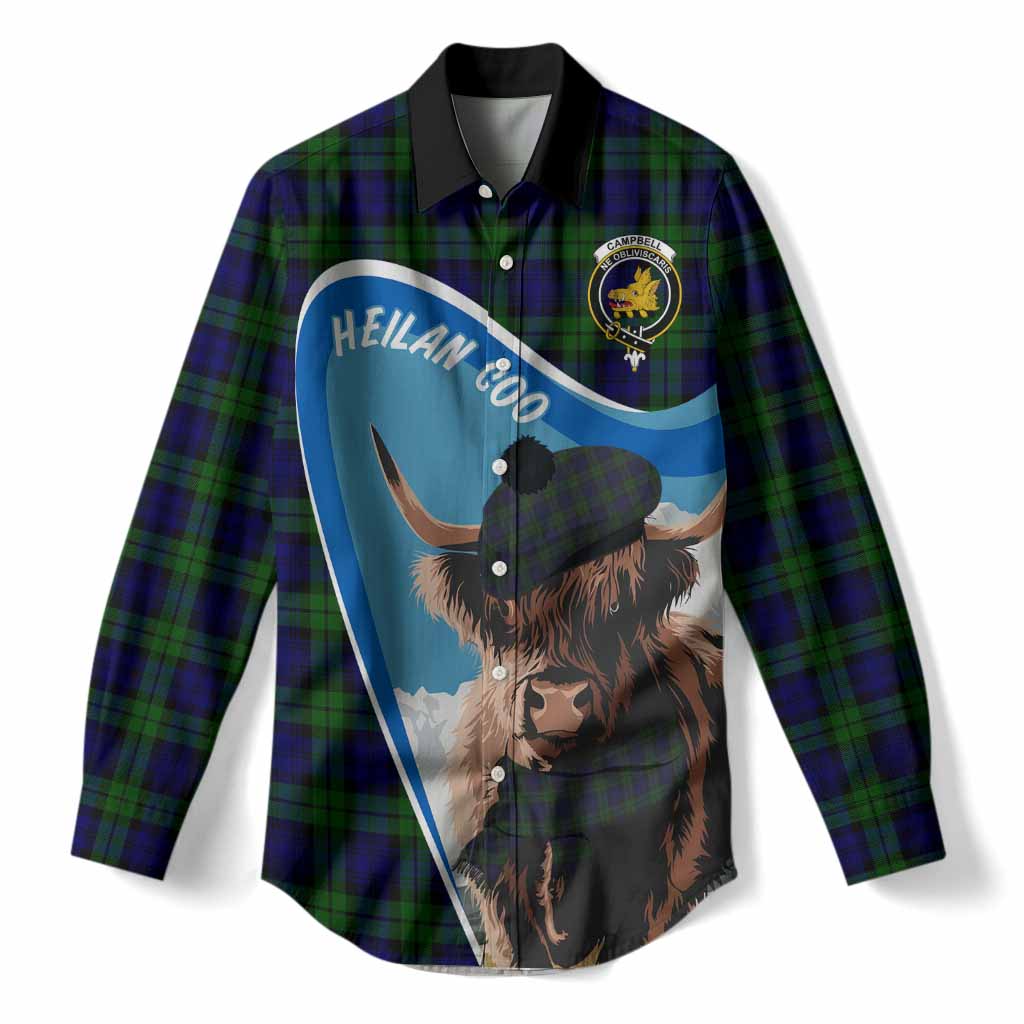 Campbell Scottish Heilan Coo Tartan Crest Women Casual Shirt