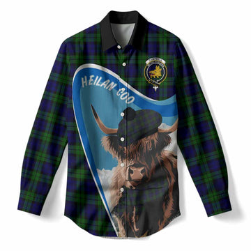 Campbell Scottish Heilan Coo Tartan Crest Women Casual Shirt