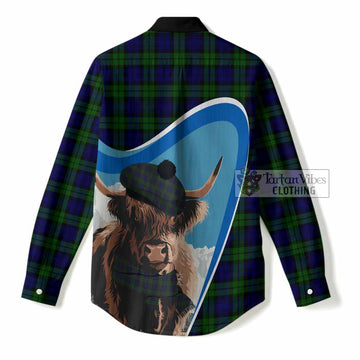 Campbell Scottish Heilan Coo Tartan Crest Women Casual Shirt