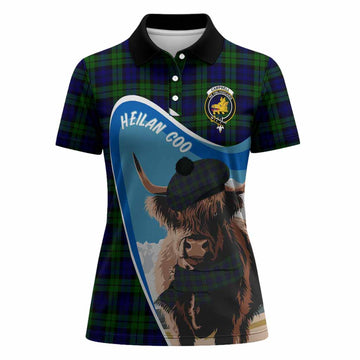 Campbell Scottish Heilan Coo Tartan Crest Women Polo Shirt