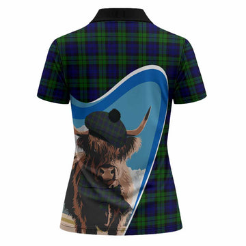 Campbell Scottish Heilan Coo Tartan Crest Women Polo Shirt