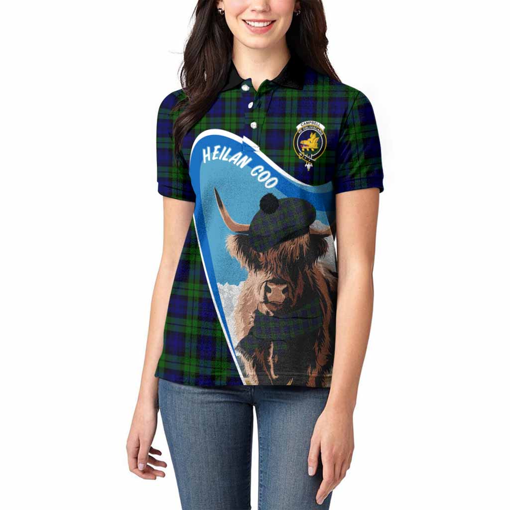Campbell Scottish Heilan Coo Tartan Crest Women Polo Shirt