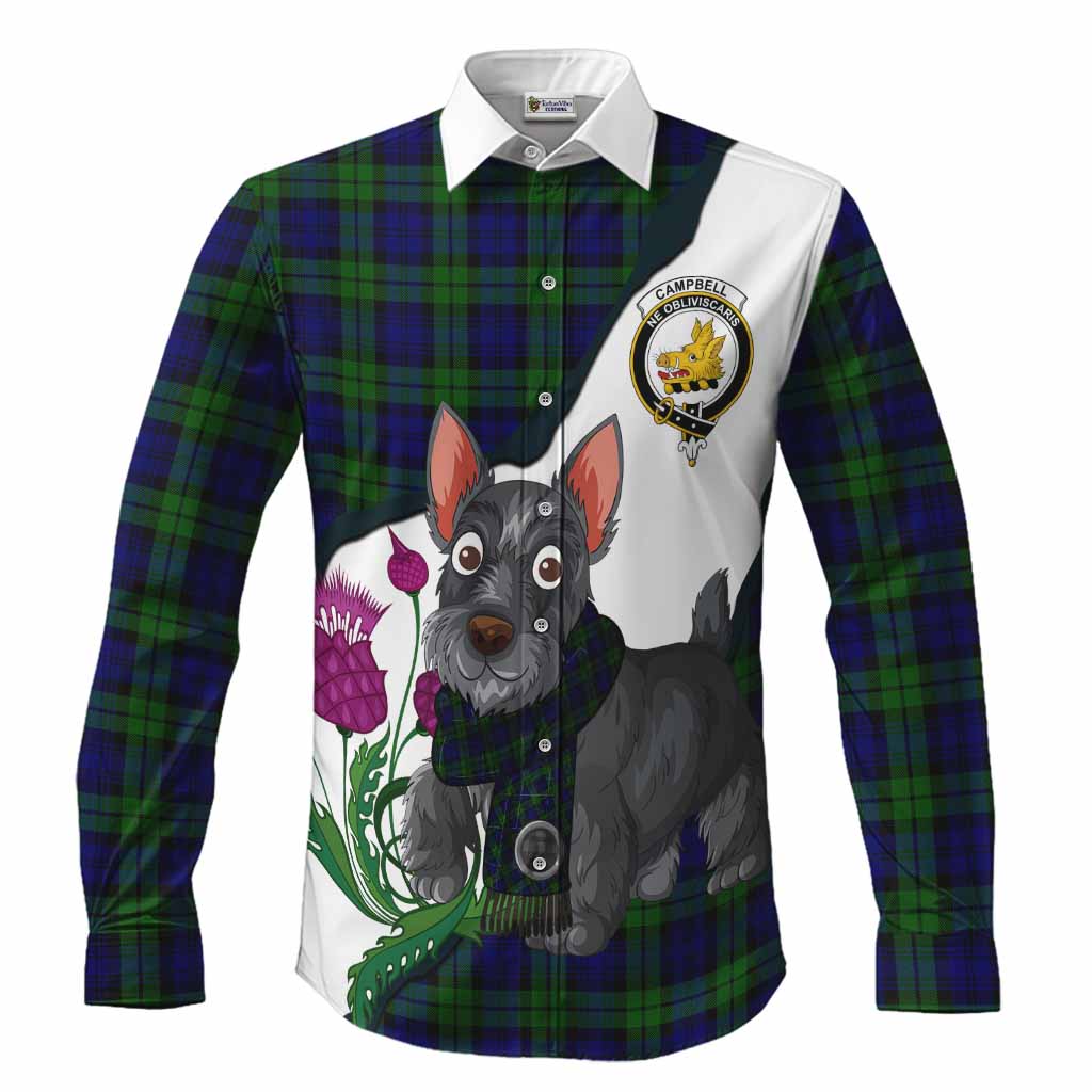 Campbell Scottish Terrier Tartan Crest Long Sleeve Button Shirts Thistle Heritage Art