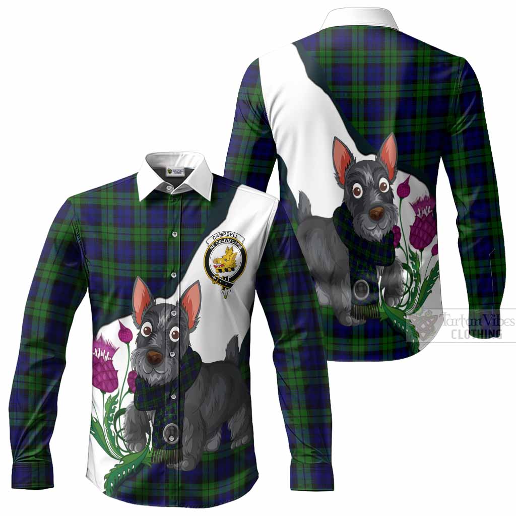 Campbell Scottish Terrier Tartan Crest Long Sleeve Button Shirts Thistle Heritage Art