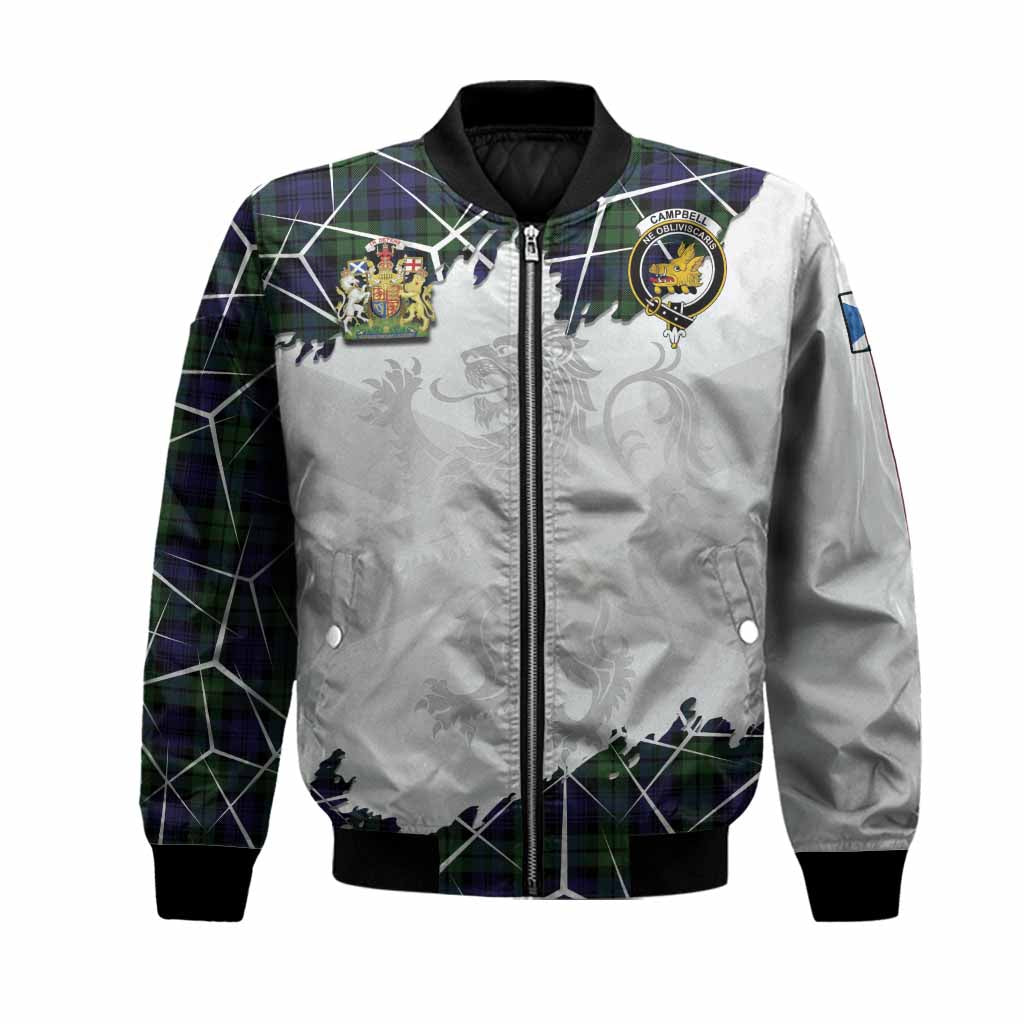 Campbell Tartan Bomber Jacket with Family Crest and Lion Rampant Grunge Style