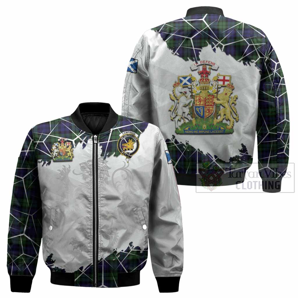 Campbell Tartan Bomber Jacket with Family Crest and Lion Rampant Grunge Style
