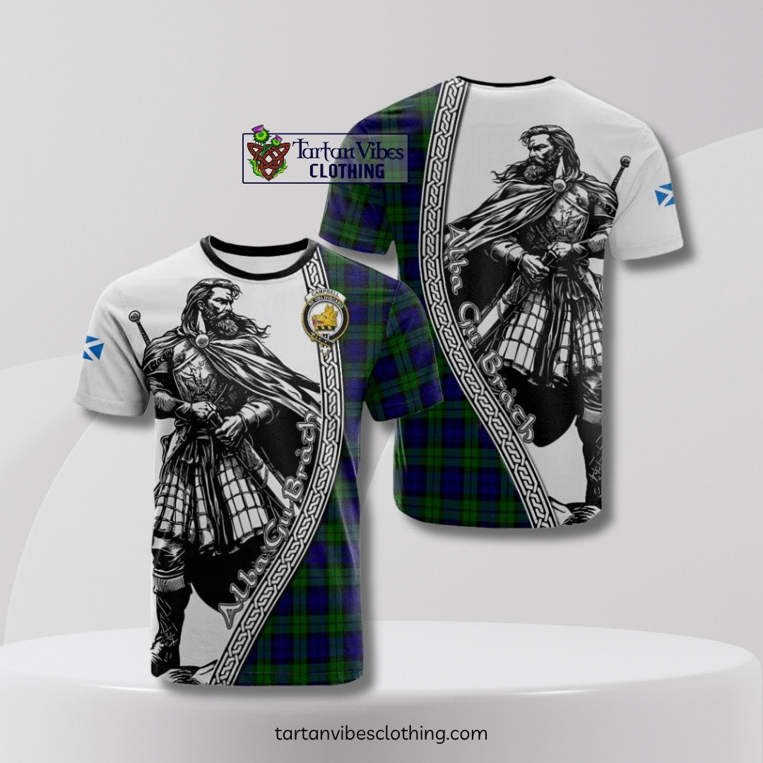 Campbell Tartan Clan Crest Cotton T-shirt with Highlander Warrior Celtic Style