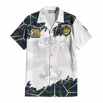 Campbell Tartan Cotton Hawaiian Shirt with Family Crest and Lion Rampant Grunge Style