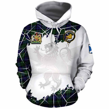 Campbell Tartan Cotton Hoodie with Family Crest and Lion Rampant Grunge Style
