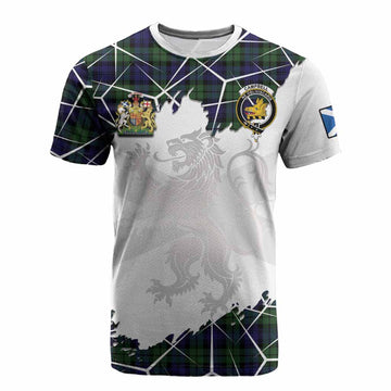 Campbell Tartan Cotton T-shirt with Family Crest and Lion Rampant Grunge Style