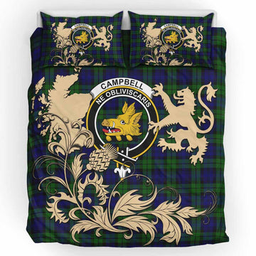 Campbell Tartan Crest Bedding Set with Scottish Iconic Symbols 
