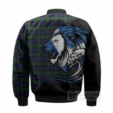 Campbell Tartan Crest Bomber Jacket Scottish Golden Lions Wave Flow