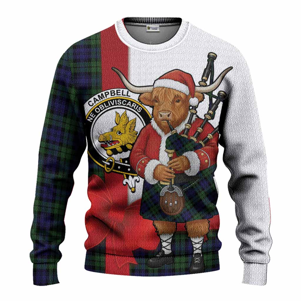 Campbell Tartan Crest Christmas Christmas Ugly Sweater Highland Cow Bagpipes Coquette Bow Style