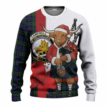 Campbell Tartan Crest Christmas Christmas Ugly Sweater Highland Cow Bagpipes Coquette Bow Style
