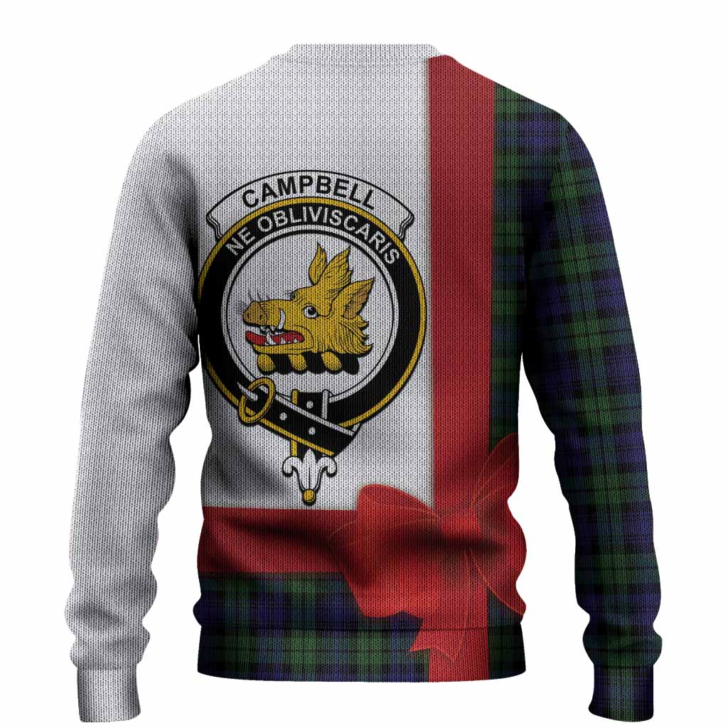Campbell Tartan Crest Christmas Christmas Ugly Sweater Highland Cow Bagpipes Coquette Bow Style
