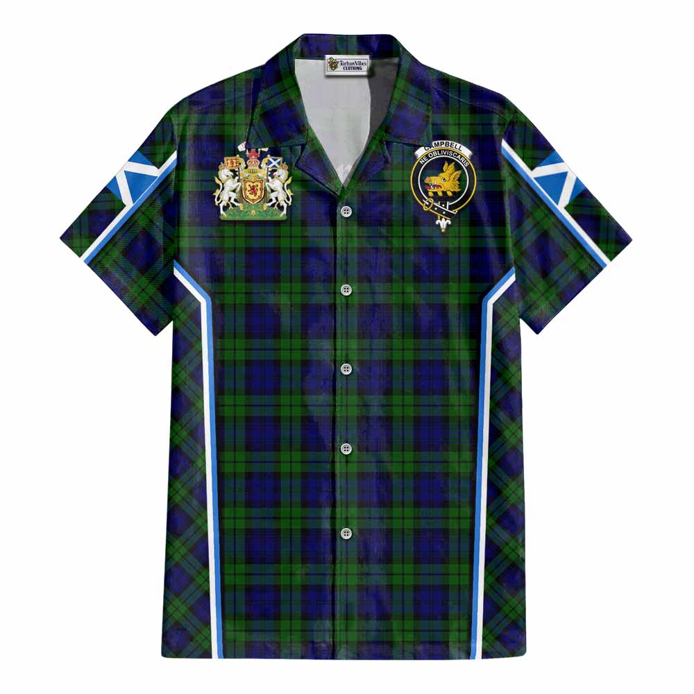 Campbell Tartan Crest Cotton Hawaiian Shirt Scotland Coat of Arm Flag Style - Tartan Vibes Clothing