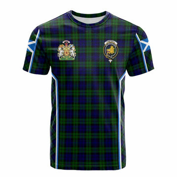 Campbell Tartan Crest Cotton T-shirt Scotland Coat of Arm Flag Style