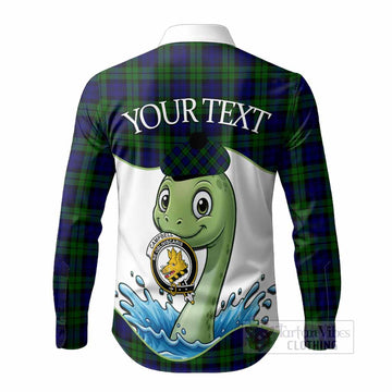 Campbell Tartan Crest Cute Nessie Long Sleeve Button Shirts Scottish Loch Ness Monster
