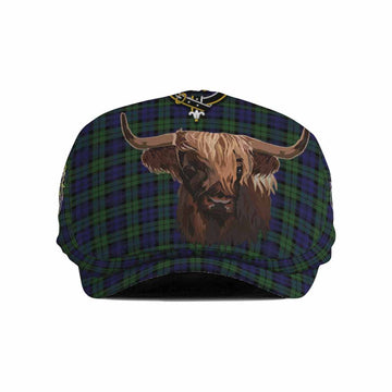 Campbell Tartan Crest Flat Cap, Jeff Cap Scotland Heilan Coo Tartan Seamless Style