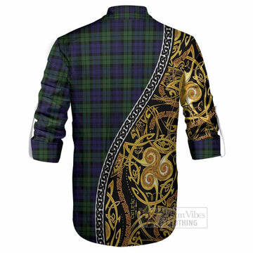 Campbell Tartan Crest Ghillie Shirt Celtic Knot and Triple Trickle Spiral Symbols