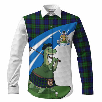 Campbell Tartan Crest Golf Nessie Long Sleeve Button Shirts Loch Ness Monster Sporty Style