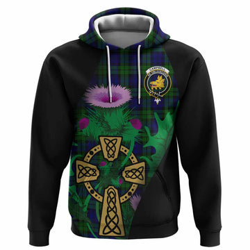 Campbell Tartan Crest Hoodie Celtic Cross Thistle Flowers