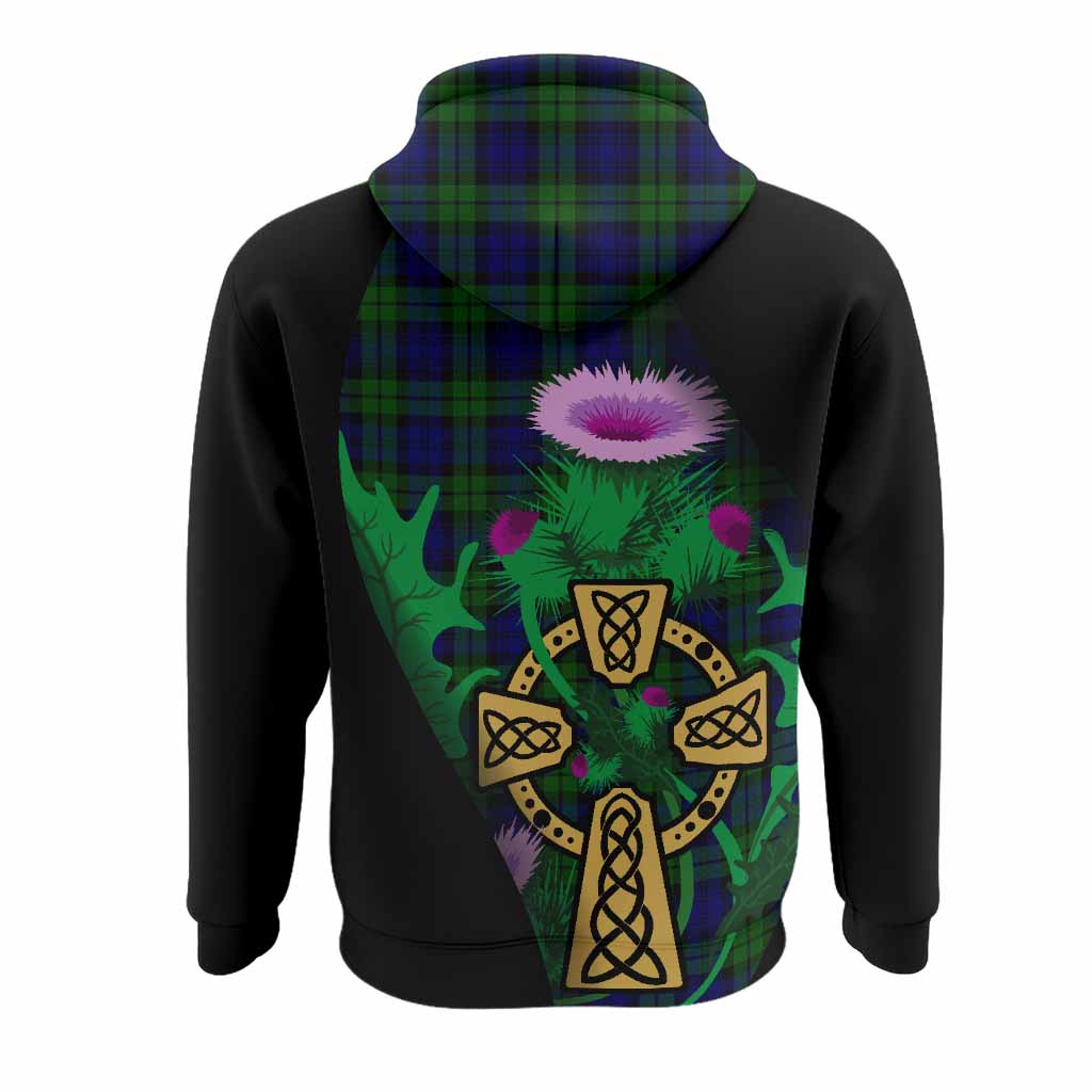 Campbell Tartan Crest Hoodie Celtic Cross Thistle Flowers