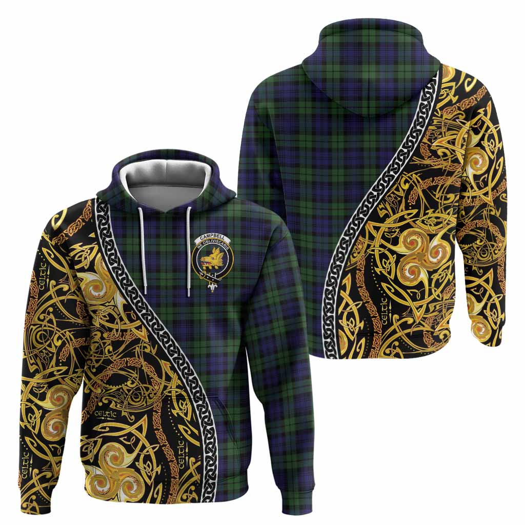 Campbell Tartan Crest Hoodie Celtic Knot and Triple Trickle Spiral Symbols