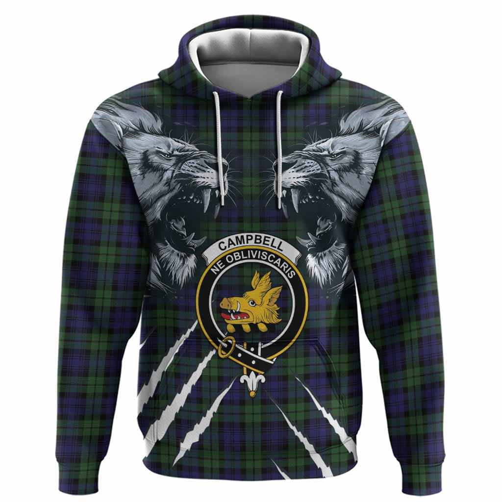 Campbell Tartan Crest Hoodie Ferocious Lion Style