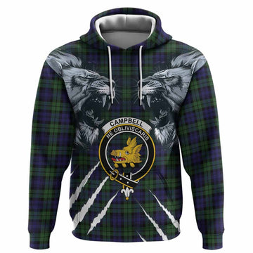 Campbell Tartan Crest Hoodie Ferocious Lion Style