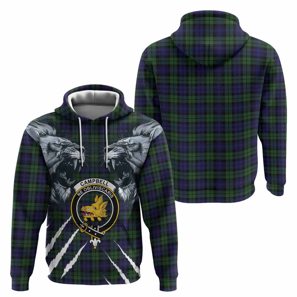 Campbell Tartan Crest Hoodie Ferocious Lion Style