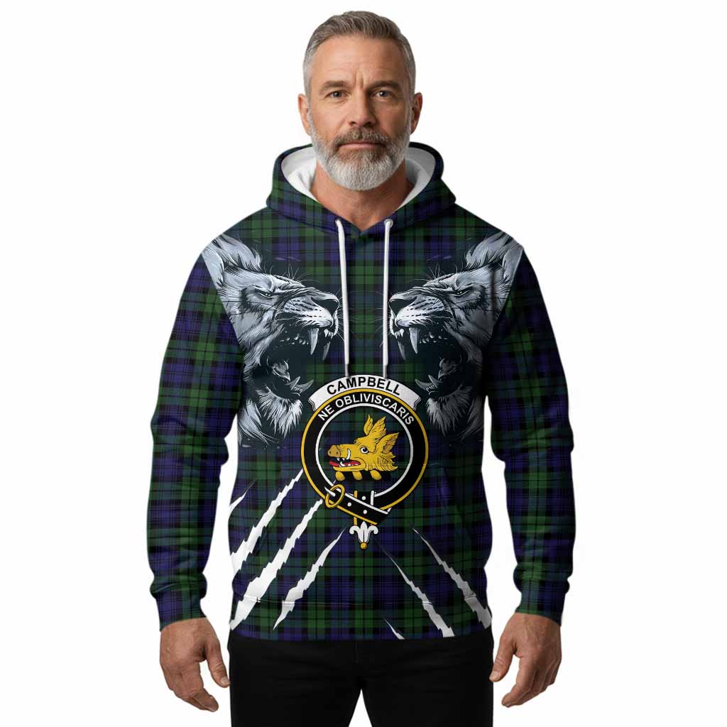 Campbell Tartan Crest Hoodie Ferocious Lion Style