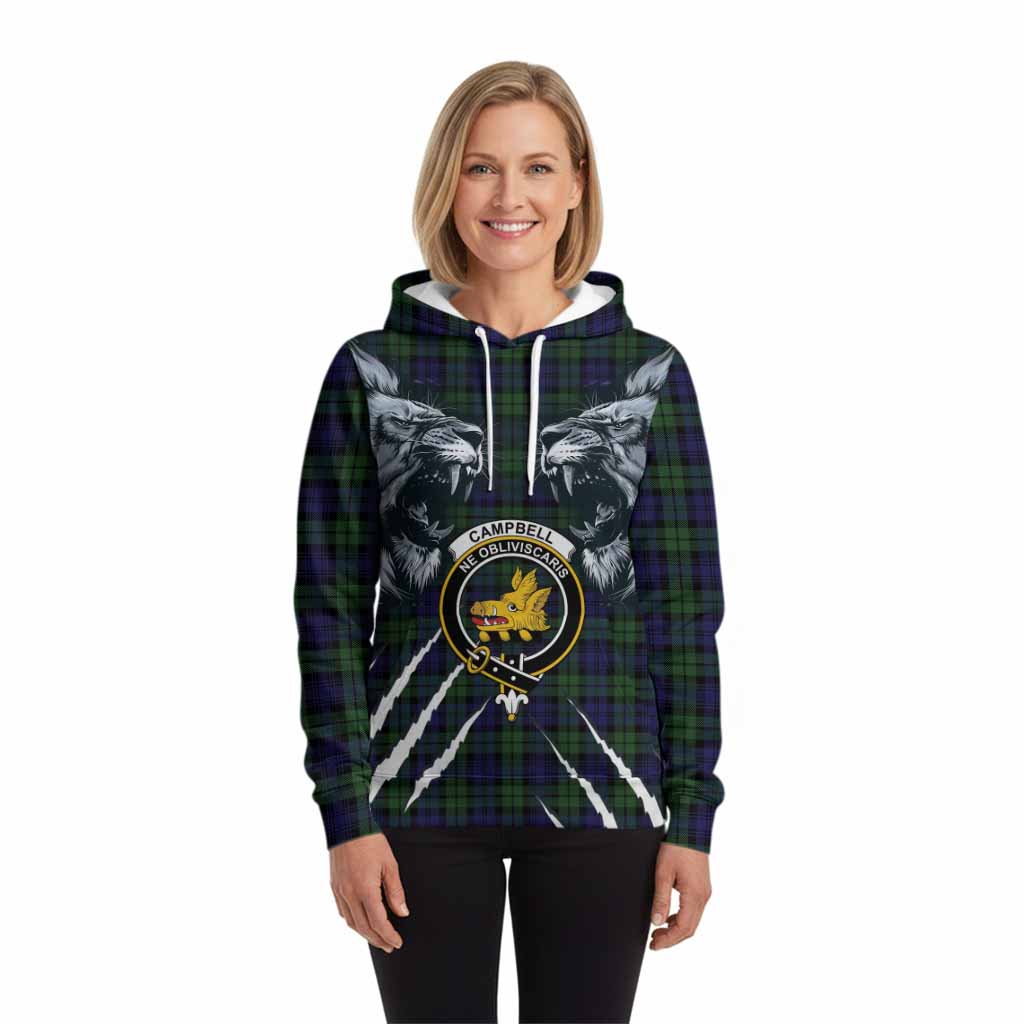 Campbell Tartan Crest Hoodie Ferocious Lion Style